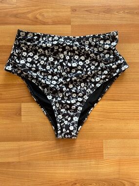 High-Waist Black Floral Bikini Bottoms